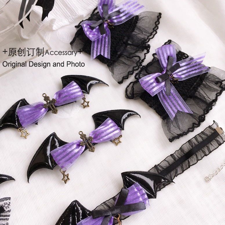 Halloween Witch Night Dark Gothic Lolita Accessories Bowknot Animal Ears KC Black Purple Arm Sleeves - Lolita Fetch