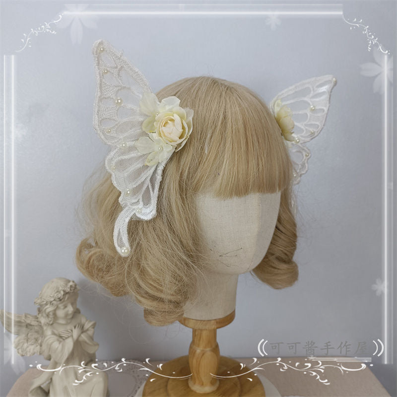 Original Handmade Lolita Large Butterfly Hair Clip Pair - Ancient Style Hanfu Back Press