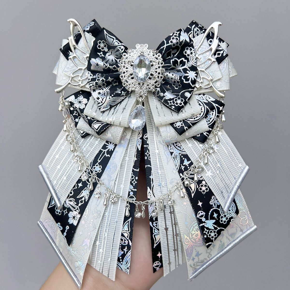 Handmade - Silver-Chain Bow - Bag Charm and Brooch