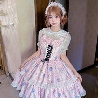 Coffee Rabbit Shell Bubble Letter Lolita JSK Set - S / Pink - 7-Piece Set + Train