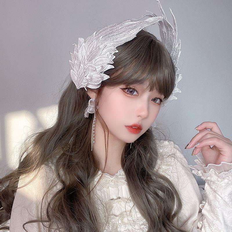 Original Design Angel Wings Lolita Feather Black and White Two-tone Embroidered Hair Clip Styling - Lolita Fetch
