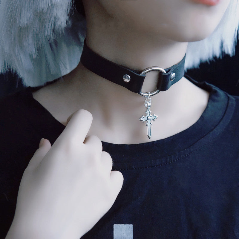 Strange Sugar - Gothic Lolita Cross Leather Choker - Neckwear