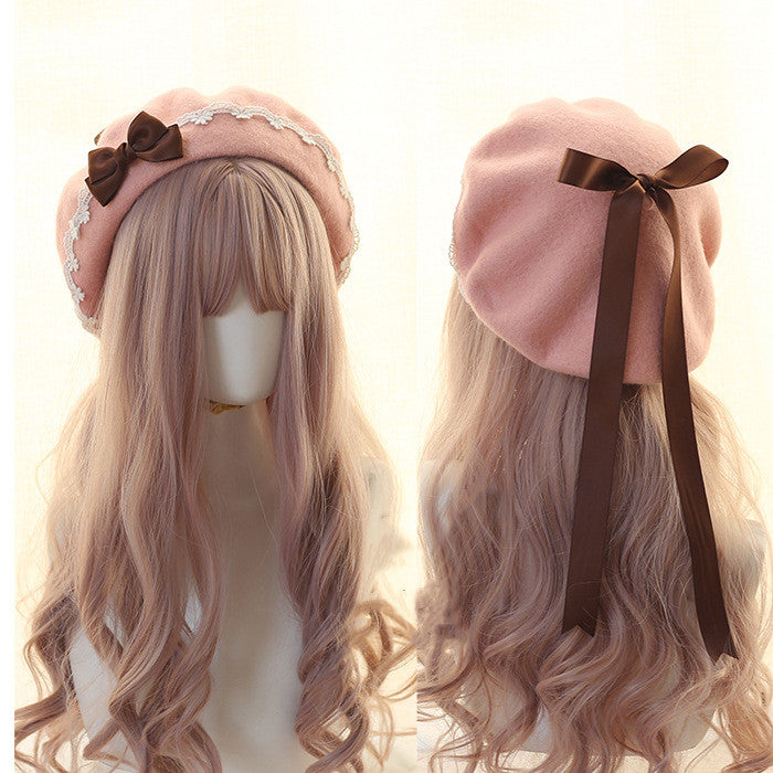 Xiaogui - Japanese Style Sweet Woolen Lolita - Lace Beret Headwear