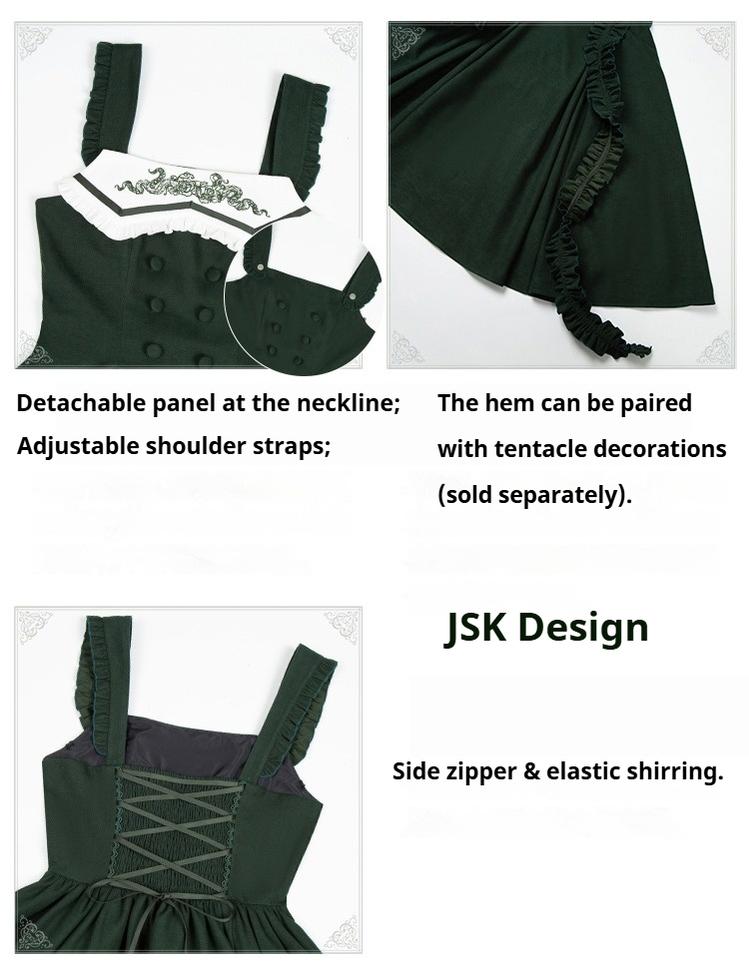With PUJI - Abyss Clinic - Gothic Lolita Green Dress Set, Embroidery Accent