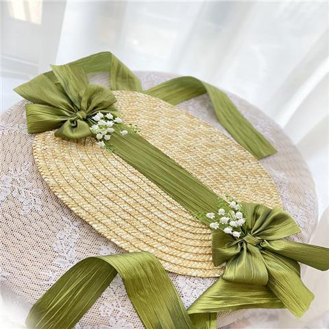 French Country Lolita Handmade Lily of the Valley Forest Style Bowknot Bnt Flat Hat Straw Hat Photo Shoot Catwalk Cla