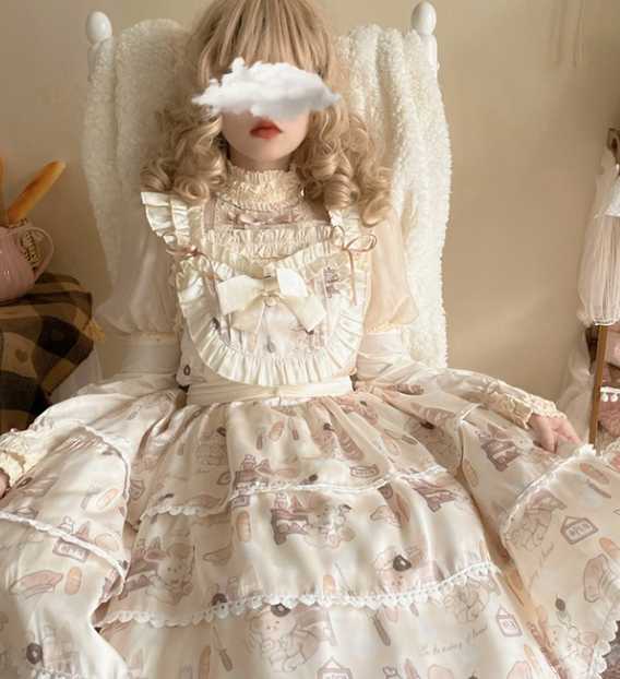 Niu Niu - Plus Size Lolita Jumper Dress - Beige Sweet Short Sleeve JSK Dress