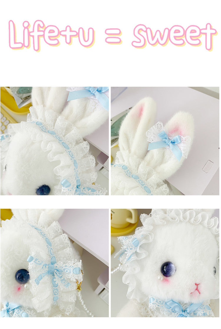 Lop-Eared Bunny Lolita Pearl Chain Doll Bag – 2025 Cute Bow Plush Shoulder Bag
