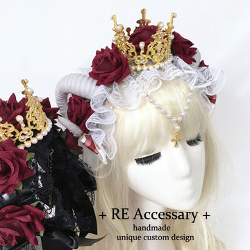 Subculture Gothic Lolita Headband Crown Horn Lolita Hair Accessory Dark Witch Gorgeous KC Veil Headpiece
