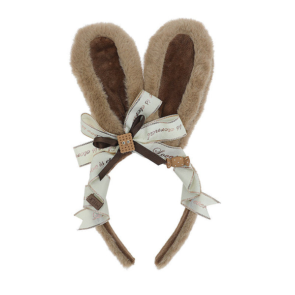 Handmade Japanese JK Style Lolita Hair Accessories Chocolate Bunny Plush Bunny Ears Headband Bangs - Lolita Fetch