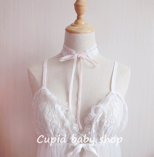 Gentle French Sweetheart Lolita Girl ChokerHomemade Lace Tie Collar