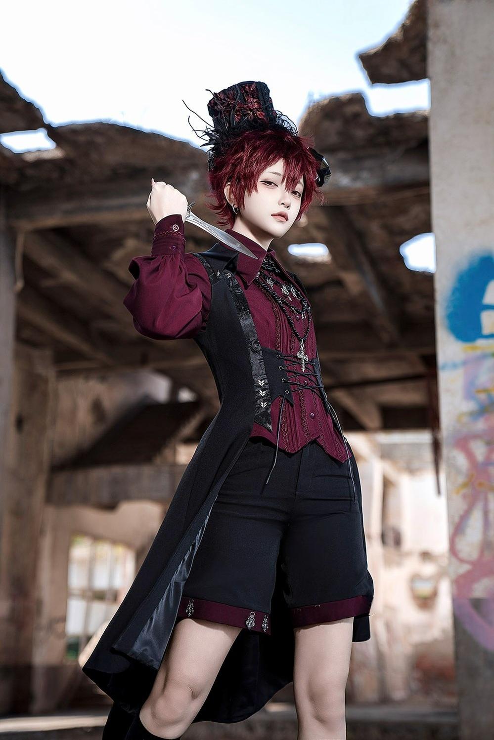 Princess Chronicles - Red and Black 4.0 - Ouji Lolita Long Vest & Red Blouse