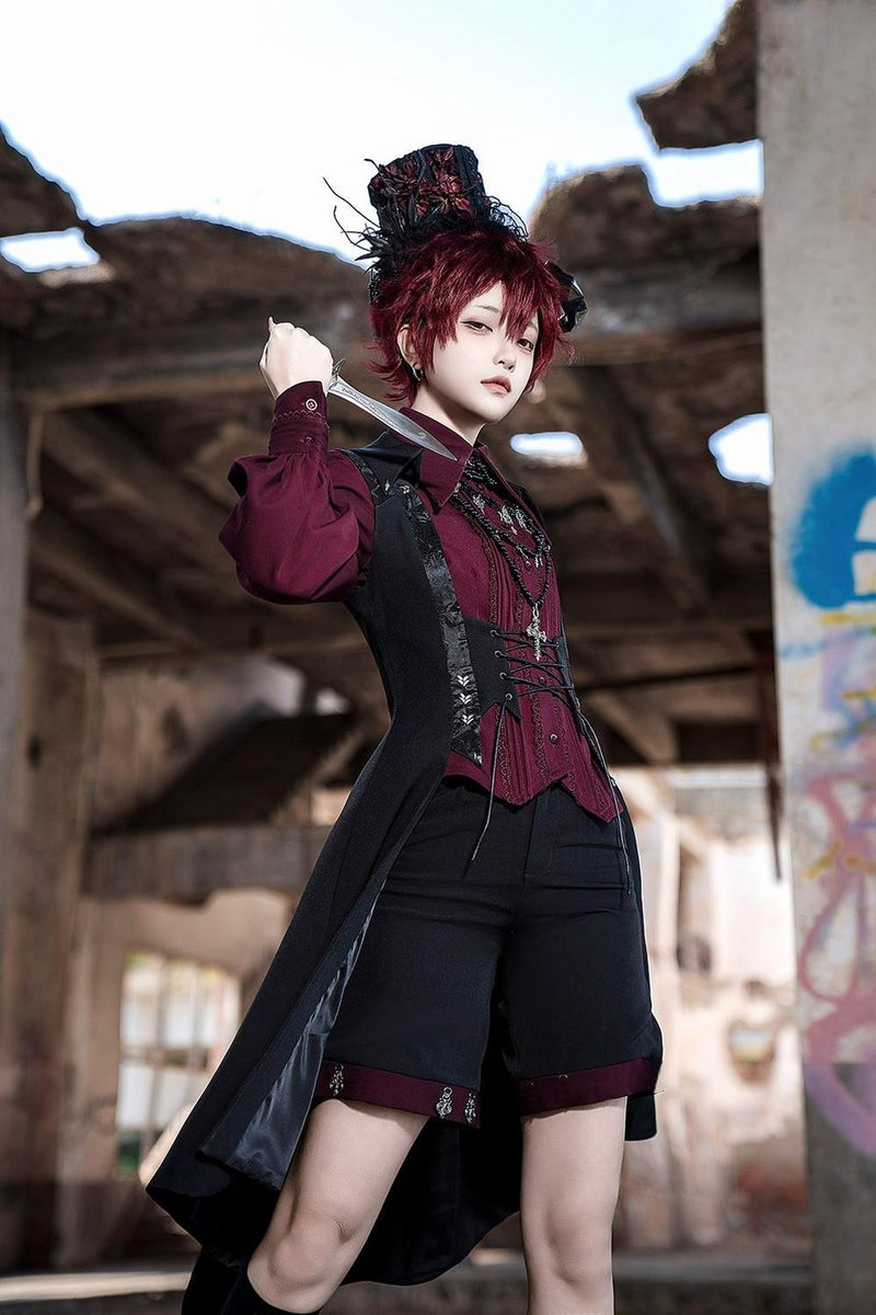 Princess Chronicles - Red and Black 4.0 - Ouji Lolita Long Vest & Red Blouse