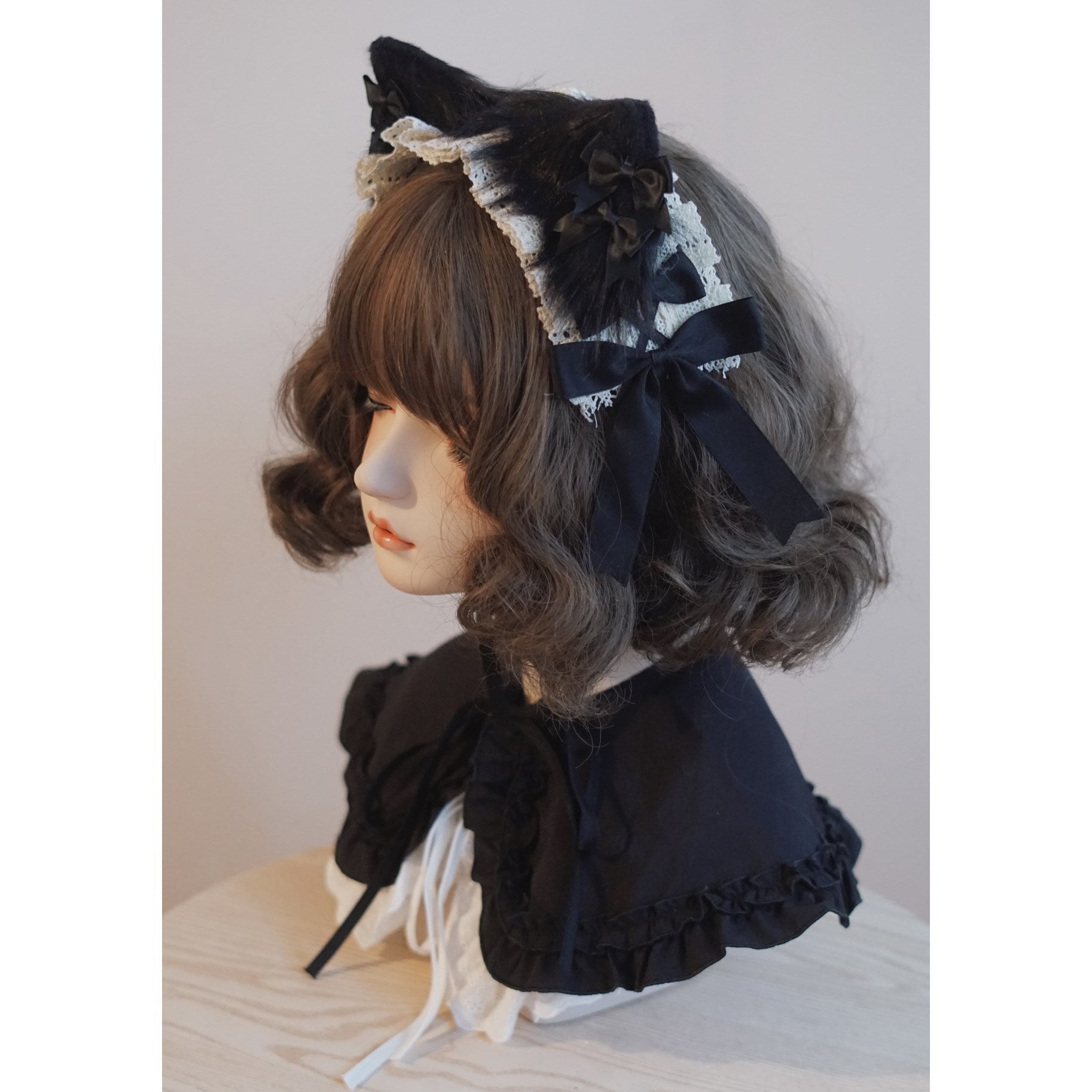 Original Handmade Black and White Bow Cat Ear Headband Lolita Kc