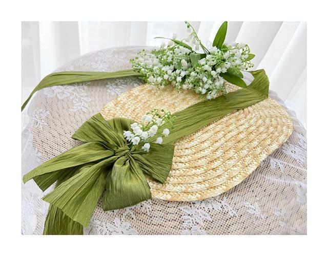 French Country Lolita Handmade Lily of the Valley Forest Style Bowknot Bnt Flat Hat Straw Hat Photo Shoot Catwalk Cla - Lolita Fetch