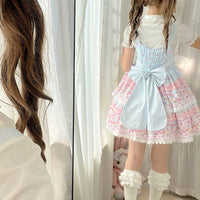 Sweet Bear Printed Lolita JSK Dress - Light Blue - Dress + Train / S