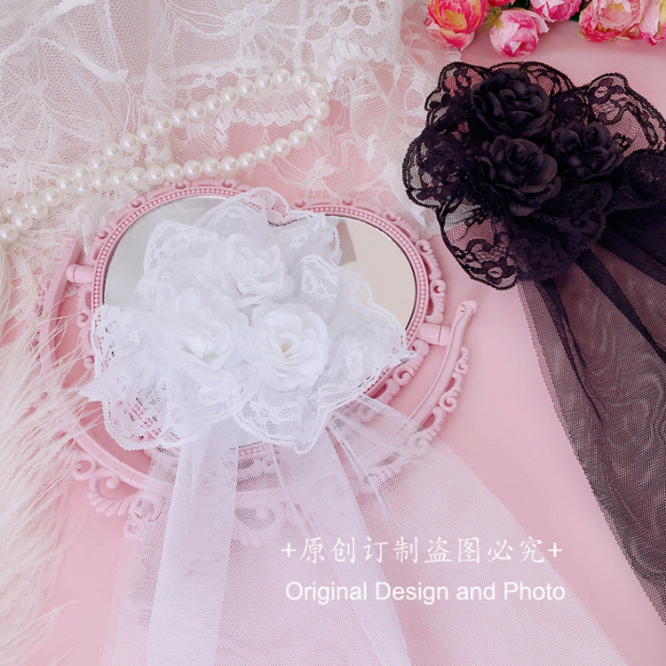 Japanese Lolita Rose Hair Clip Lace Veil Side Clip - Soft Girl Style