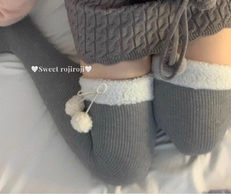 Roji Roji - Winter Fuzzy Ball Lolita Socks Over - Knee Thick Socks Socks