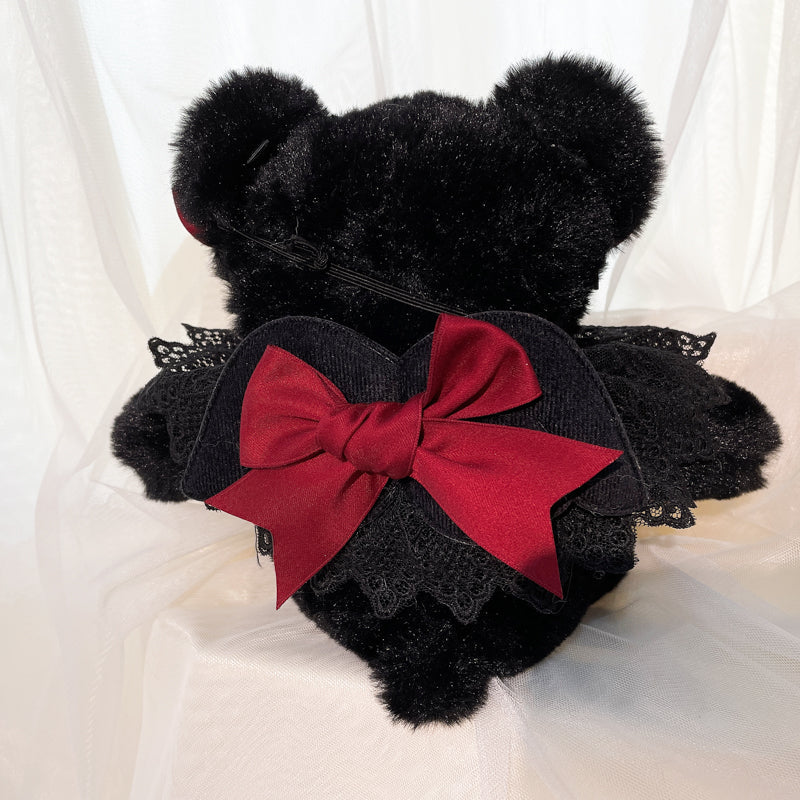 Original Handmade Design Lolita Black Eye Mask Bear Bag - Single Shoulder Black Velvet Handbag