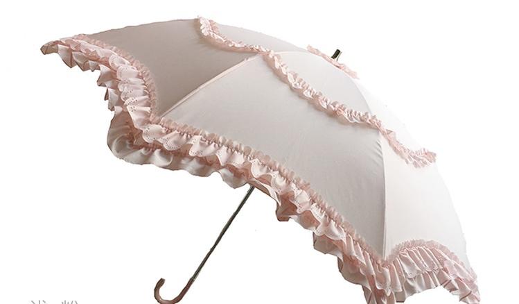 Classic Lolita Parasol, Two-Folded Umbrella for Daily Use Withered Pink