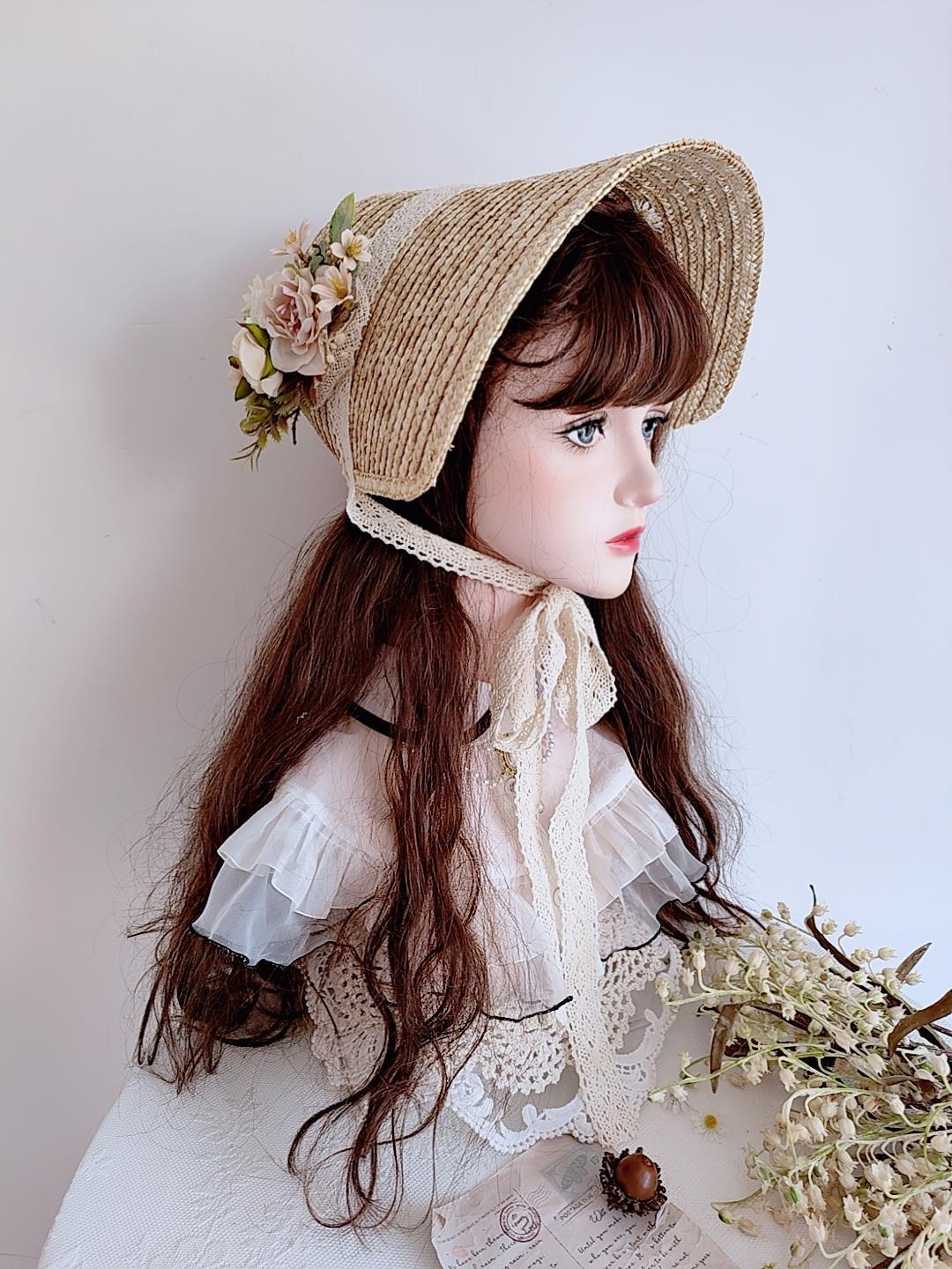 French Retro DIY Bonnet Hat Embryo Classical Elegant Tea Party Lolita Sun Protection Windproof Straw Hat - Lolita Fetch