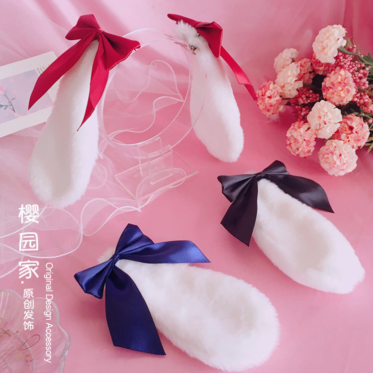 Handmade Lolita Bunny Ear Hair Accessories Lop Bunny Hair Clip Soft Girl Bowknot Plush Bunny Ear Lop Bunny Kc Headwear