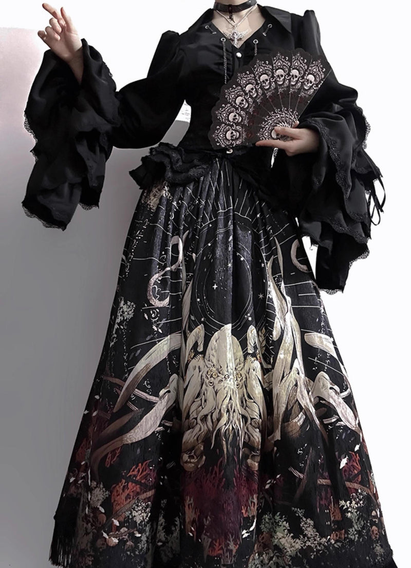 Caged Bird Hotel - Reborn Ancient God - Gothic Lolita Shirt and Skirt Set with Hanging Chains - product detail 10