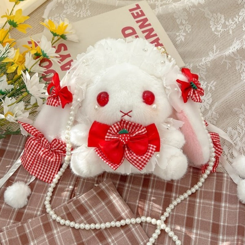 Lop-Eared Bunny Lolita Pearl Chain Doll Bag – 2025 Cute Bow Plush Shoulder Bag