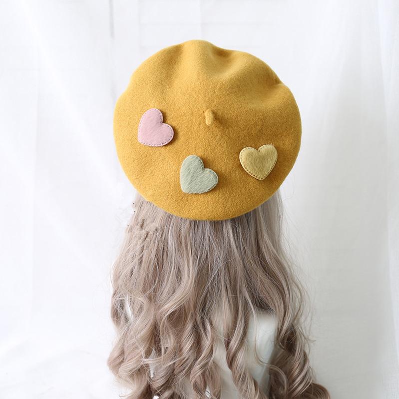 Xiaogui - Sweet Lolita Beret Loving Heart - Wool Hat Multicolor Headwear