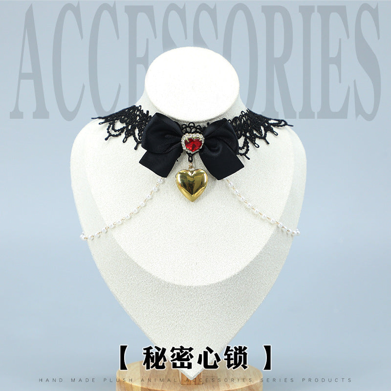 Cute Girl Costume Lace Choker Metal Heart Collarbone Chain Small Accessories Necklace Lolita Neckband - Lolita Fetch