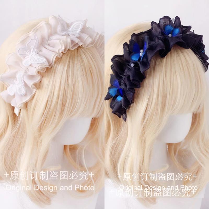 Handmade [Dark Elf] Butterfly Headband Gothic Lolita Natural Color Lace Headband Fairy Style