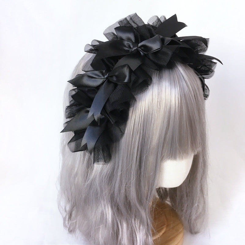 Handmade Dark Punk Lace Organza Headband Black Gothic Lolita Girl Hair