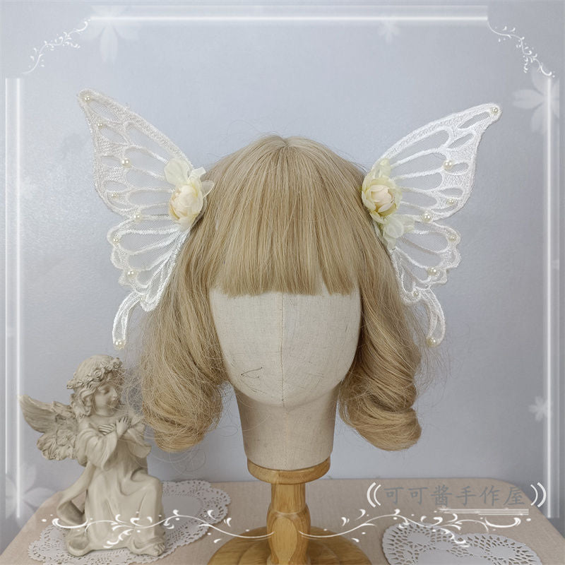 Original Handmade Lolita Lace Imitation Large Butterfly Hair Clip Pair Clip Hair Accessories Catwalk Ancient Style Hanfu Back Press