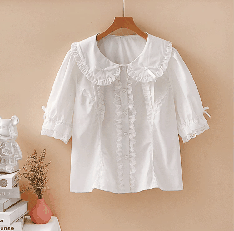 Niu Niu - Plus Size Sweet Lolita Blouse with - Ruffles, Peter Pan Collar Innerwear