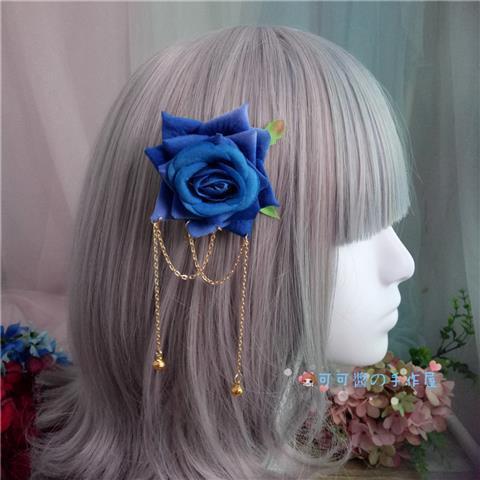 Lolita Rose Hair Clip Chain Bell Handmade DIY Handcraft Gay Hair Accessory Dark Gothic Cosplay Comic Exhibition Hair Accessory