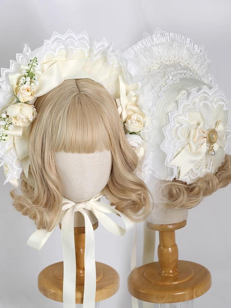Xiaogui - Elegent Lolita Bonnet Bows Straw Hat - Headwear