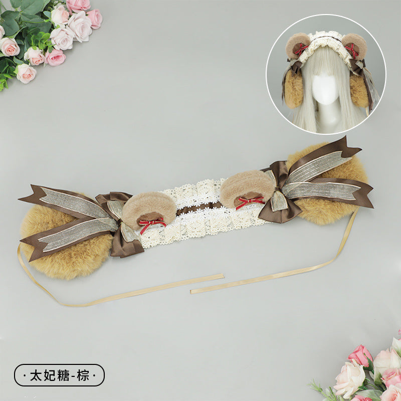 Original Lolita Cute Headband Ear Warmer Multi-use Headband Bear Ear Ear Muffs Ear Covers Autumn Winter Warmth