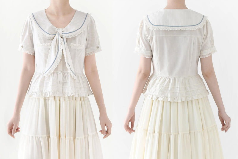 MIST - Cotton Kawaii - Lolita blouse with a lace-trimmed sailor collar