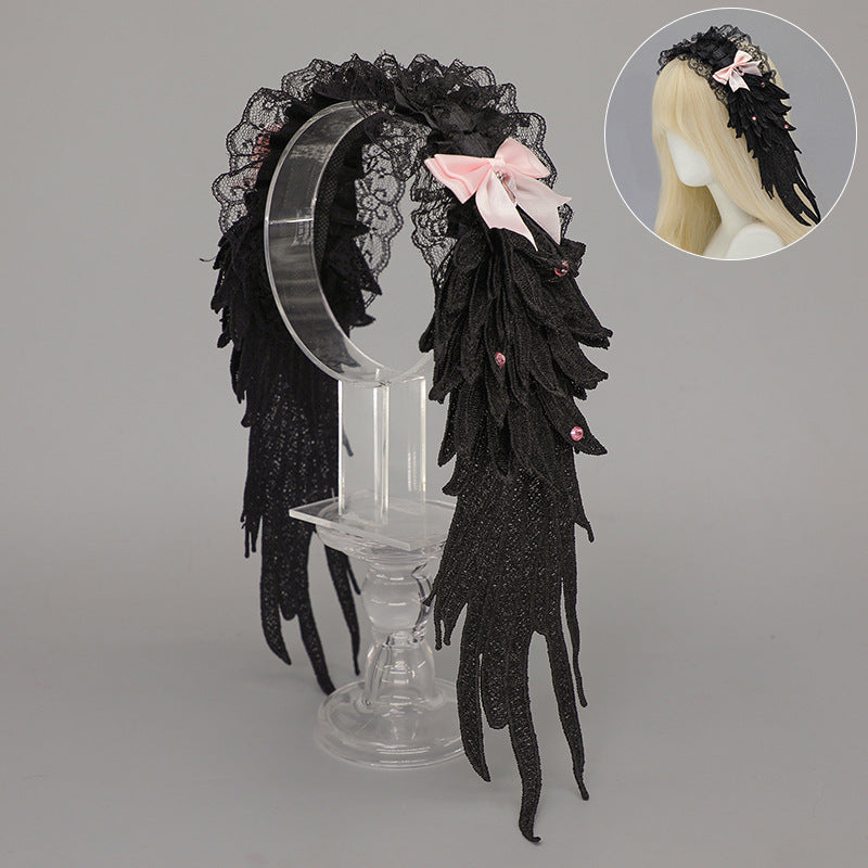 Dark Gothic Angel Wings Headband Subculture Harajuku Style Wings Hair Accessory Punk Lolita Wings Hair Ornament - Lolita Fetch