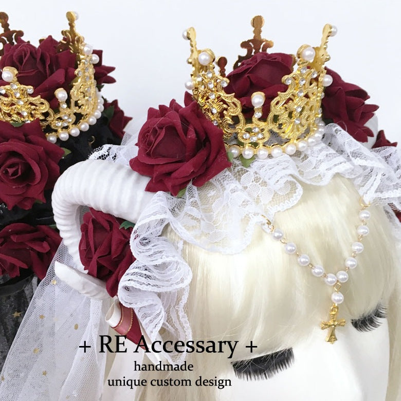 Subculture Gothic Lolita Headband Crown Horn Lolita Hair Accessory Dark Witch Gorgeous KC Veil Headpiece