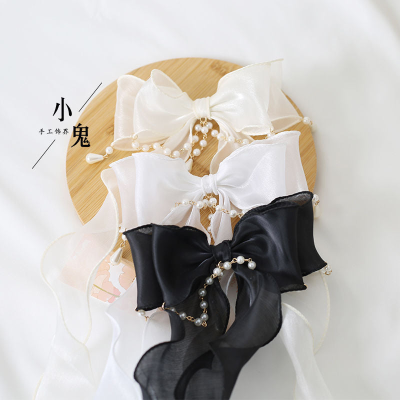 Miss Fula Lolita  Elegant Hairband Lolita Hairband Necklace White Wedding Black Hat