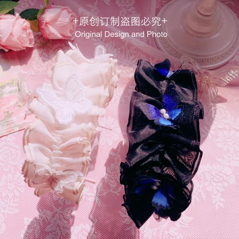 Handmade [Dark Elf] Butterfly Headband Gothic Lolita Natural Color Lace Headband Fairy Style