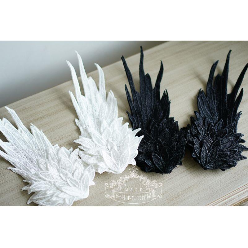 Original Design Angel Wings Lolita Feather Black and White Two-tone Embroidered Hair Clip Styling - Lolita Fetch