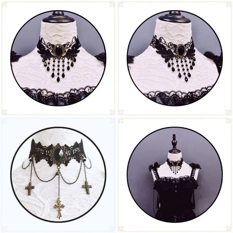 Black Cross Lace Necklace