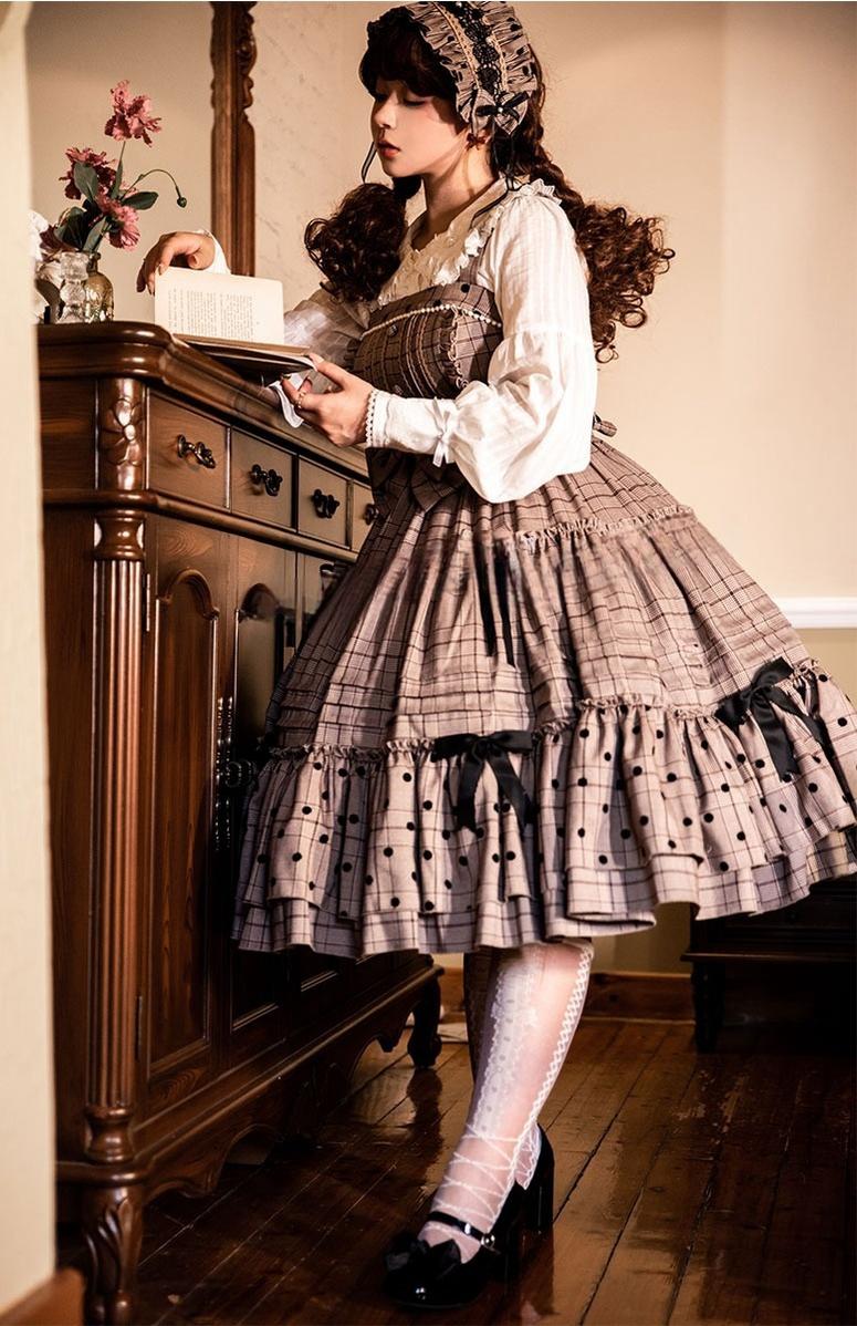 Dawn and Morning - Forest Diary - JSK Dress with mixed plaid and polka-dot print - product detail 8