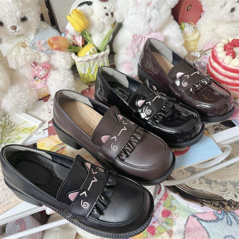 Embroidered Round-Toe JK & Lolita Platform Shoes - Sweet Student Footwear