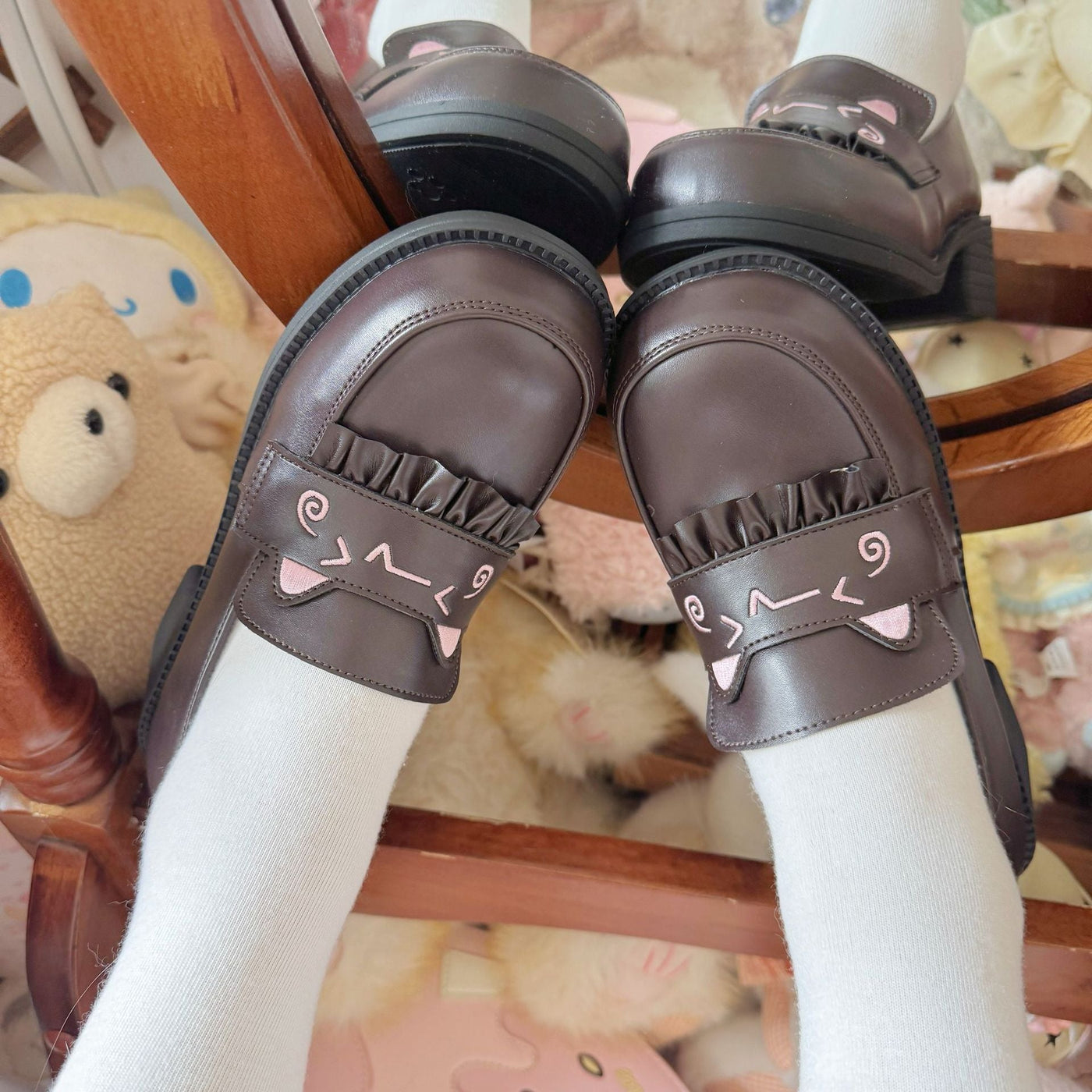 Embroidered Round-Toe JK & Lolita Platform Shoes - Sweet Student Footwear