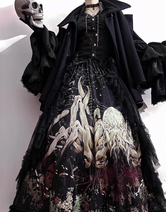 Caged Bird Hotel - Reborn Ancient God - Gothic Lolita Shirt and Skirt Set with Hanging Chains - product detail 12