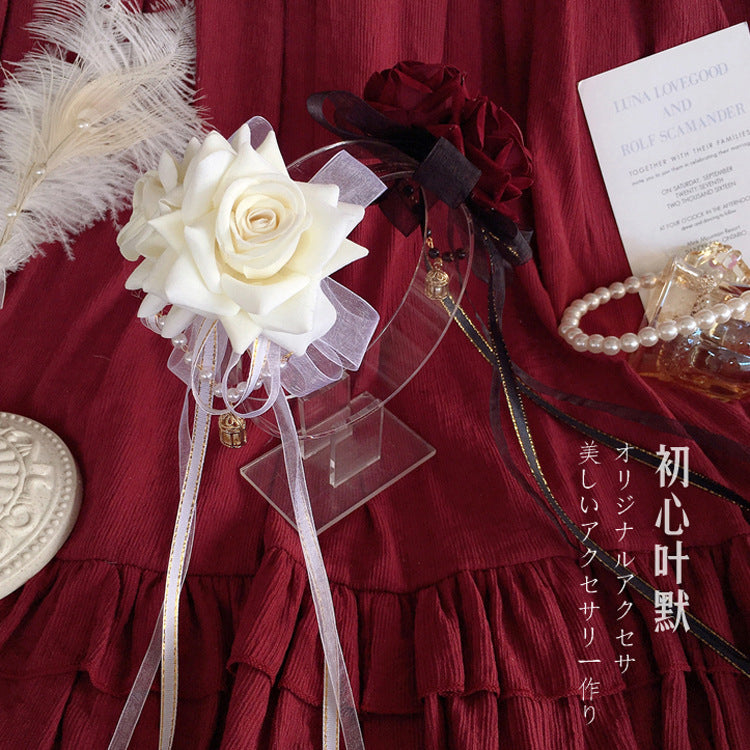 Lolita Gothic Wedding KC Hair Clip Lace Rose Bow Halloween Hair Accessory