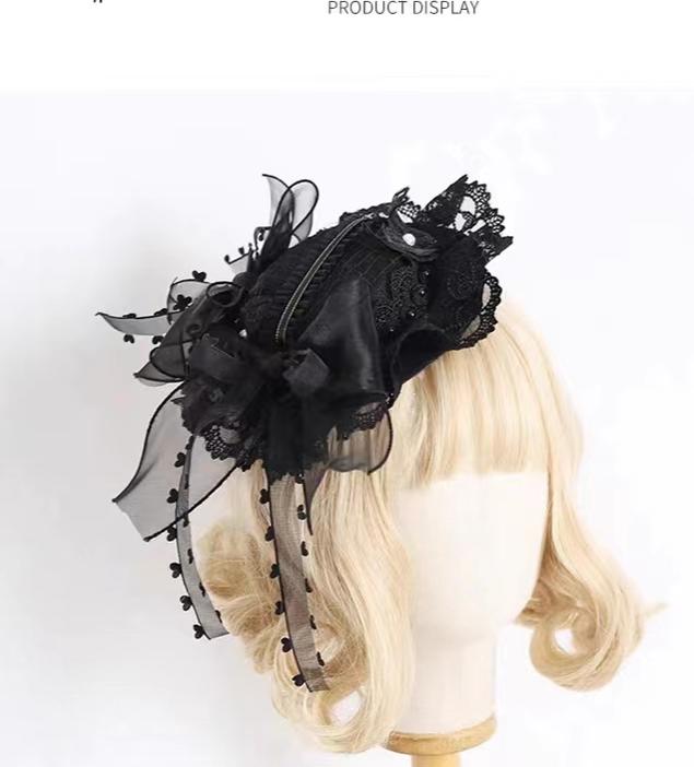 Xiaogui - Vintage Lolita Tea Party Lace Top - Hat Headwear