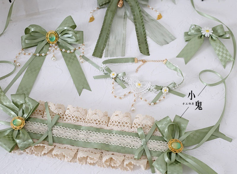 Original Wakakusa Color Lace Bow Hair Accessory Clip Bbd Lolita Hair Ornament Forest Style Girl Lolita Small Item - Lolita Fetch